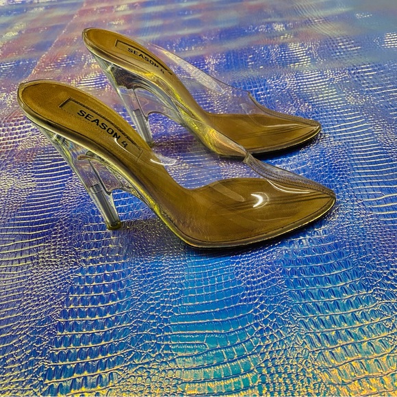 💕 YEEZY Season 4 PVC mule size 6 lucite wedge heel clear plastic slip on BARBIE - Picture 11 of 15